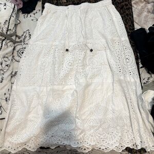 White Maxi Bohemian style Hollow out Jacquard Skirt